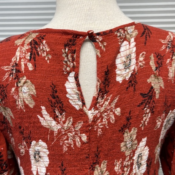 2X // Torrid Red Terracotta Floral Crinkled  Gauze Midi Babydoll Top - Picture 8 of 13